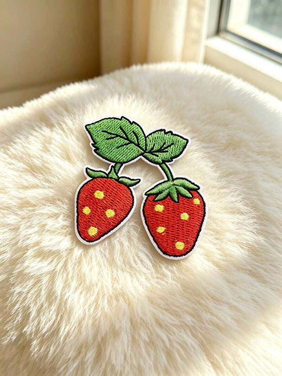 5Pcs/10Pcs Strawberry Embroidered Patch Iron On Sew On Fruit Applique For Clothing Jacket Backpack DIY Craft Decor - Strawberry - View 1