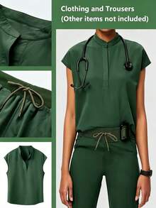 Solid Color Mandarin Collar Spring/Summer Multi-Pocket Set, Casual Sports Outdoor 2-Piece Outfit, Women's Fashion Commute Work Suit Fall - Army Green - View 2