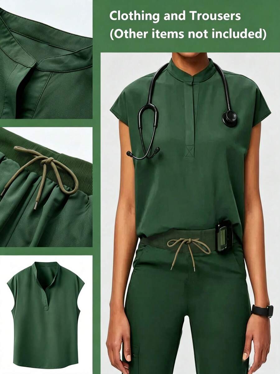 Solid Color Mandarin Collar Spring/Summer Multi-Pocket Set, Casual Sports Outdoor 2-Piece Outfit, Women's Fashion Commute Work Suit Fall