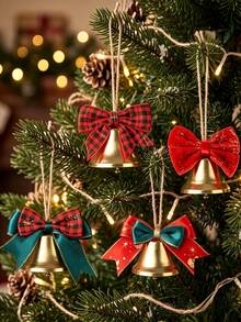 4pcs Christmas Tree Decorative Bell Hanging Ornaments With Bows, Holiday Home Decor Hanging Bells - Multicolor - View 1
