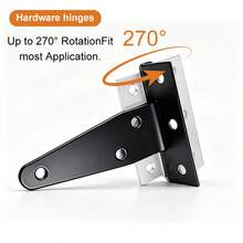 2pcs Heavy Duty T-Hinge (2 Hinges With 12 Screws), Black Finish, Available In 3/4/6 Inch Sizes, 270° Rotation, Suitable For Indoor/Outdoor Use (Entry Door, Cabinet, Furniture, Storage Box, Barn Door, Fence) | Hardware - Black-4inch - View 8