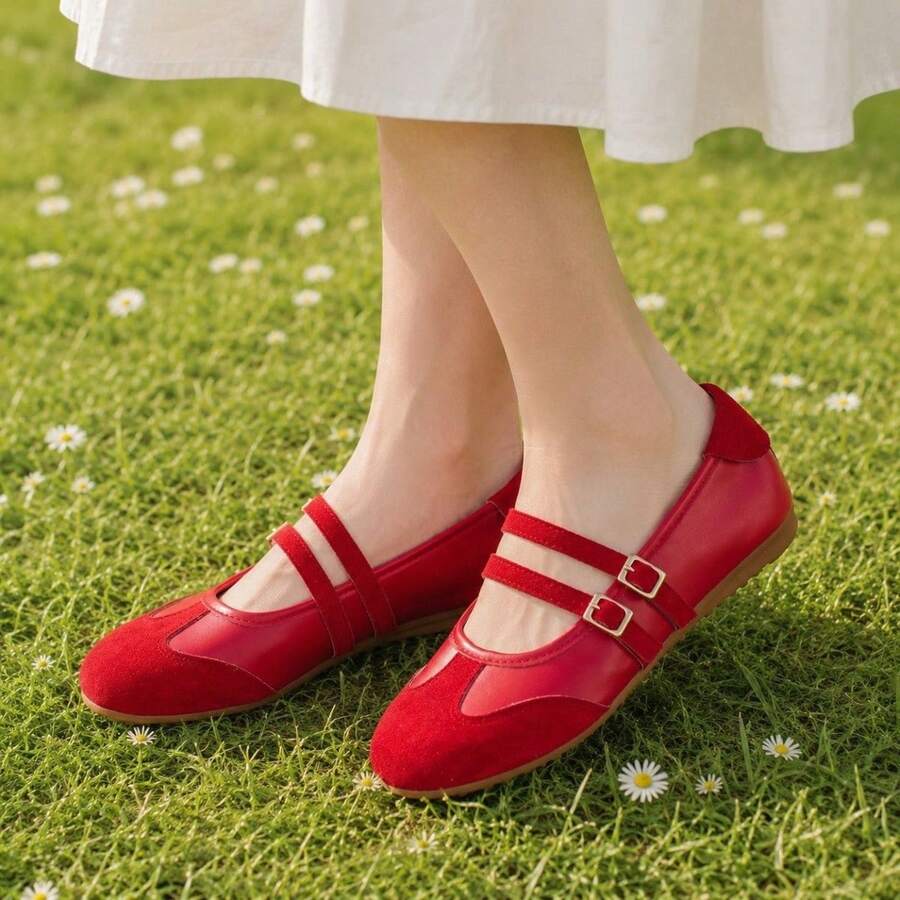 Hot-Selling Soft Sole Retro Mary Jane Shoes For Women, New Summer Thin Slip-On Slouchy Shoes, Maillard Solid Color Business Buckle Cross Strap - Red - View 1