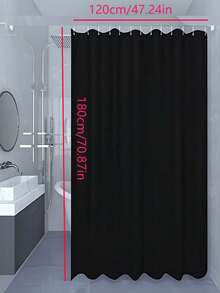 1pc Black Solid Color Waterproof Shower Curtain (PEVA Plastic Material), Plastic Bathroom Partition, Multiple Sizes Available, Bathroom Accessories, Waterproof And Moisture-Proof, Suitable For Bathroom, Shower Curtain, Solid Color Curtain - Black - View 14