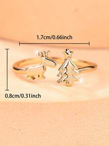 1 Cute And Delicate Reindeer Christmas Tree Open-Style Women's Ring-Perfect For Christmas Parties, Everyday Wear, Or As A Small Holiday Gift. - Yellow Gold - View 4