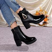Women's Elegant Party High Heel Ankle Boots, Fashionable Chunky Heel, Versatile For Vacation And Travel - Black - View 8