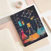 Neon Chemistry Lab Spiral Notebook, Colorful Erlenmeyer Flask Molecule Wire Bound Journal, A5 Dark Space Science Nerd Aesthetic Notepad For Student Stationery Gift - Lined Book - View 3