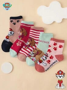 5雙 Paw Patrol 系列正版條紋字母卡通中筒襪，適合兒童 - 彩色 - 查看 8