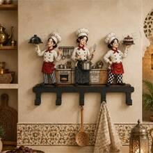 3 Female Chef Shaped Decorative Hooks, 5-Hook Storage Rack Suitable For Kitchen, Home, Restaurant - View 4