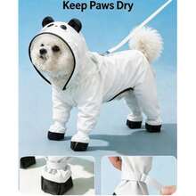 Panda Print Waterproof Dog Raincoat Set, Includes 1 Raincoat And 1 Free Waterproof Leash, Windproof And Fully Waterproof, Full Coverage Design, With Special Fasteners, Non-Slip Rubber Sole, Adjustable Hook And Loop, Full Paw Coverage - White - View 6