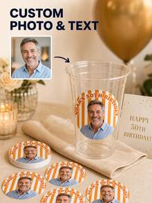 Custom Photo Face Cutout Birthday Stickers, Personalized Name And Age Party Labels, Round Picture Decals For Cups And Birthday Celebrations, Kids Party Favor Stickers, Custom Photo Labels For Sons, Daughters, Family, Friends And Birthday Guests - Multi-color - View 2