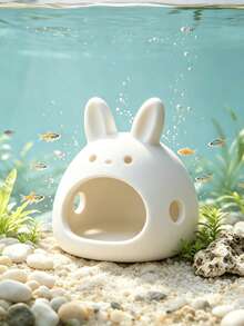 1/2pcs Pure White Rabbit Shaped Fish Tank Hideout, Multi-Hole Design Small Fish And Shrimp Shelter, Betta Crystal Shrimp Breeding And Resting Tank, Desktop Mini Aquarium Cartoon Landscape Decor Ornament - 3D Printed Plastic Product - White - View 4