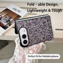 Premium Chic Ladies Glamorous Bling Glitter Foldable Protective Case, Compatible With IPhone Ultra Fold,Full Wrap Shock‑Absorbent Anti‑Scratch Phone Cover - Mauve Purple - View 4