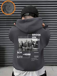 Tween Boy Fun Print Pullover Sweatshirt, Warm & Comfortable Thermal Lined Pullover Sweatshirt For Autumn/Winter - Dark Grey - View 1