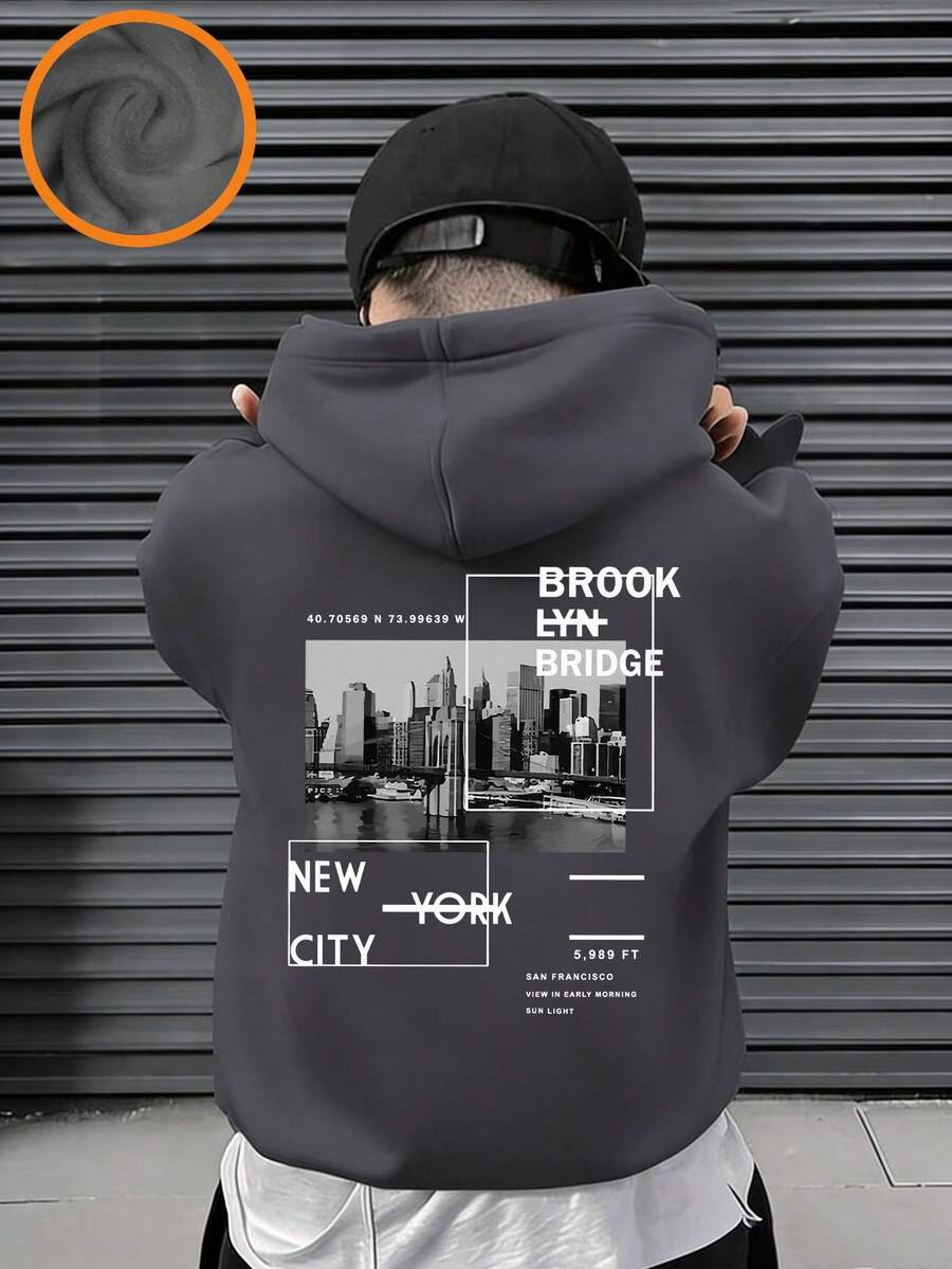 Tween Boy Fun Print Pullover Sweatshirt, Warm & Comfortable Thermal Lined Pullover Sweatshirt For Autumn/Winter - Dark Grey - View 1