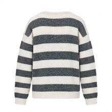 YCYC Women's 2 In 1 Striped Tank Top Patchwork Pullover Sweater, Soft Knit Loose Lazy Style Top, Autumn/Winter - Greyish White - View 7