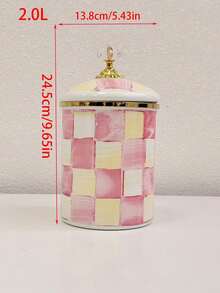 Retro Checkered Enamel Kettle With Wooden Handle & Diamond‑Shaped Lid, Multi‑Purpose Large‑Capacity Storage Jar, Heat‑Resistant Tea & Coffee Pot, Home Desktop Decor, Holiday & Birthday Gift - Pink and White Plaid - View 11