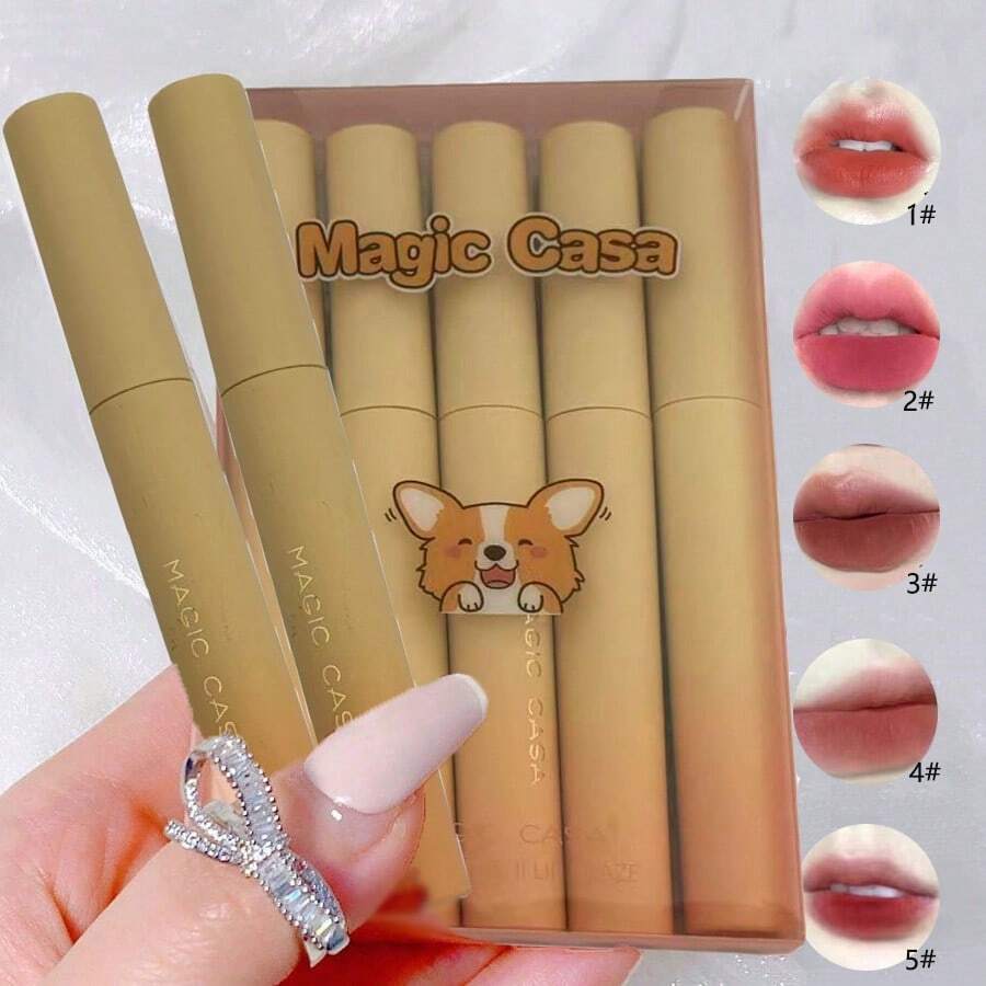 5pcs/set Matte Velvet Lip Gloss In Pvc Box, Long Lasting & Not Easily Fading Lipstick For Students - 5pcs/set - View 1