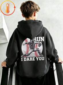 Tween Boy Fun Graphic Print Pullover Sweatshirt, Warm & Comfortable Thermal Lined Pullover Sweatshirt For Autumn/Winter - Dark Grey - View 2