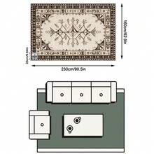 1PC Beige Black Brown Abstract Geometric Plant Vine Pattern Bohemian Carpet, Vintage Faux Cashmere Rectangular Symmetrical Geometric Vine Pattern With Multiple Rhombus Jagged Border Details, Machine Washable Area Rug, Suitable For Living Room Bedroom, All Season Home Decor - Multicolor - View 18