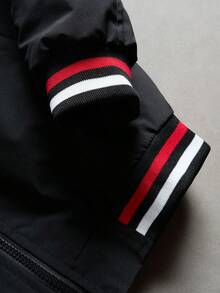 Teen Boys Solid Color Zipper Front Bomber Jacket With Arm Zipper Pocket, Casual Windproof Baseball Collar Outerwear For Autumn/Winter - Black - View 5