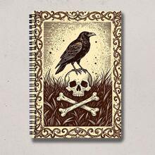 Vintage Engraved Style Crow Skull Spiral Notebook - Gothic Crow And Crossed Bones Pattern With Ornate Border Spiral Bound Journal, A5 Dark Witchcraft Aesthetic Notebook, Suitable As Halloween Stationery Gift - Lined Book - View 7