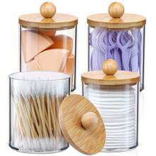 1pc Transparent Plastic Storage Bucket With Lid For Cotton Pads, Powder Puffs, Cotton Swabs, Dental Floss, Cosmetics And Hair Accessories - Multicolor - View 2