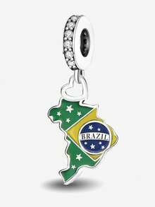 1pc Dominican Republic Map Pendant Bead, Suitable For Bracelet DIY, Women's Jewelry - Silver - View 17