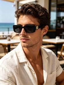 1 Pair Men's Fashion Style Rectangular Frame Sunglasses, Perfect Blend Of Classic And Modern, Suitable For Driving, Outdoor Sports, Travel, Party, Daily Life, Fits All Face Shapes. - 1pc Black Frame Gray Film - View 4