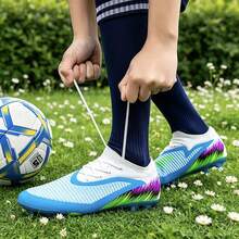 Men FG Firm Ground Soccer Cleats Lace‑Up Knit Upper Football Shoes Professional Training Sneakers For Outdoor Match - White - View 5