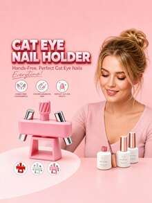 1pc/SET Adjustable Magnetic Cat Eye Nail Art Tool, Rotating Multi-Angle Magnet Stand With Sliding Side Magnets, Hands-Free Anti-Shake Design For Smooth Cat Eye Gel Polish Patterns, DIY Manicure Accessories For Home Nail Salon - Pink - View 7