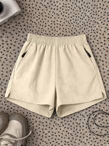 1pc Tween Girls Casual Workout Sports Outdoor Loose Commute School Style Spring/Summer - Khaki - View 6
