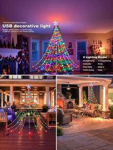 1pc USB Star Waterfall Lights, 2m/200 Lights/3 Meters/290 Lights, Outdoor Waterproof Christmas Lights, 8 Lighting Modes, Suitable For Outdoor Wreaths, Gardens, Streets, Parties, Weddings, Camping, Festivals, Christmas Trees, Parties, Christmas Decorations - One Size - View 9