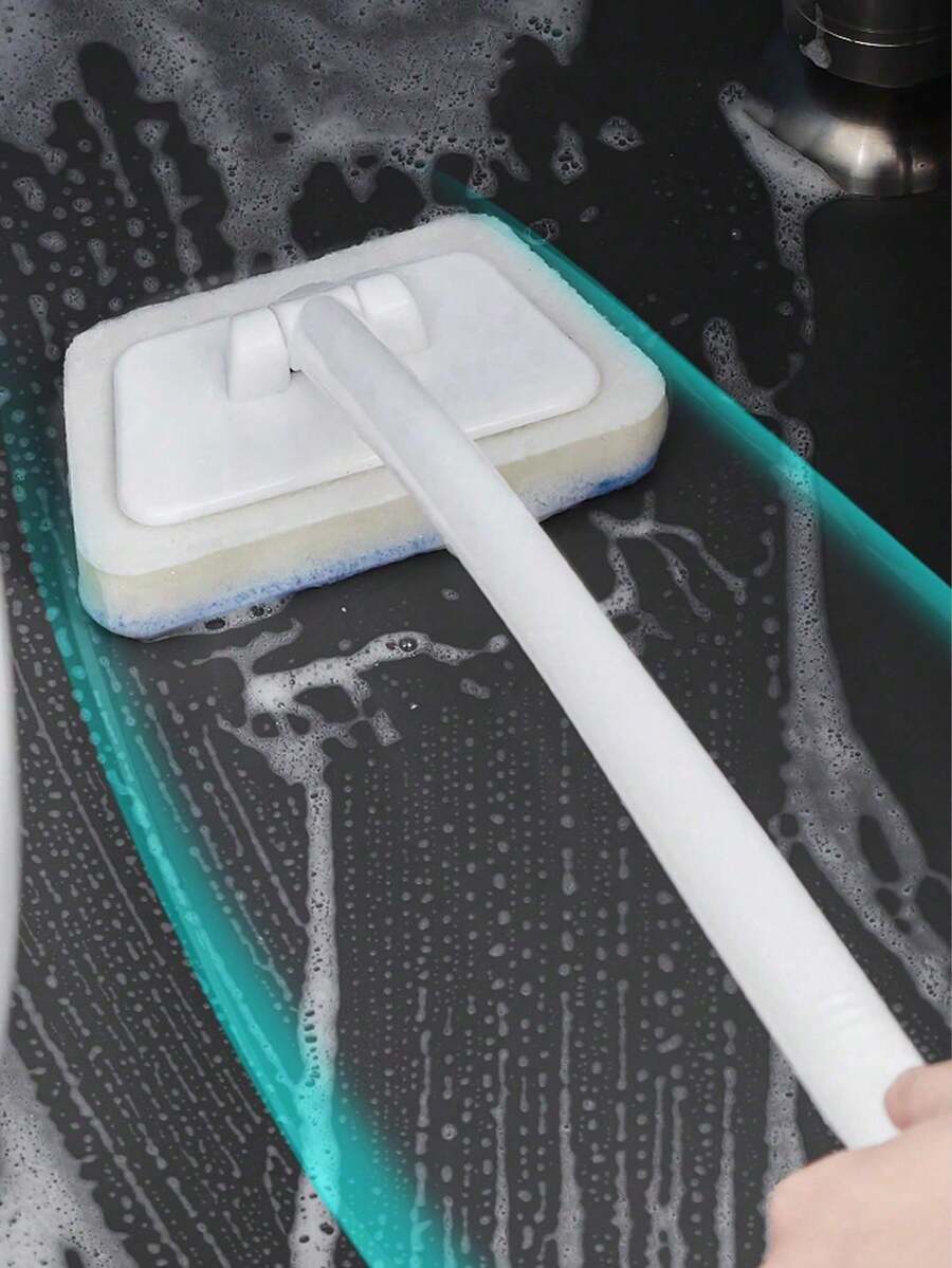 Bathroom Brush With Detachable Long Handle And Replaceable Sponge Head, Deep Clean Floors, Walls, Tiles, Bathtub, Windows, Perfect Christmas Gift For Home - Upgraded Version - View 1