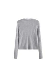 Sexy Soft Knit Tie Lace V-Neck Long Sleeve Cardigan New Slimming Top - Grey - View 3