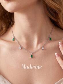 MADEONE 1pc Tassel Necklace, Inlaid With Colorful Zirconia, Versatile Jewelry Gift Suitable For Women's Daily Wear And Party Occasions - Silver - View 2