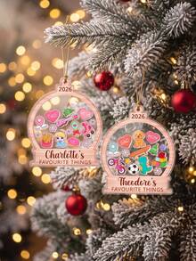 1 buah Ornamen Natal Bertema Hal-Hal Favorit dengan Teks yang Dipersonalisasi, Liontin Gantung Berbentuk Bola Salju Kustom 2026, Hadiah Kenang-Kenangan Natal Kustom untuk Keluarga - MultiWarna - View 5