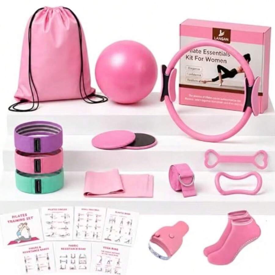 Set Yoga & Pilates 3-in-1, Cincin Pilates Ajaib, Bola Kebugaran Mini Lembut, Pita Resistensi Pinggul, Cocok untuk Latihan Kaki, Pinggul, dan Otot Inti di Rumah - A - View 1