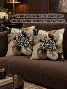 shangxia 2pcs Farmhouse Style Dahlia Pattern Throw Pillow Covers, 18" X 18" - Black & Brown Abstract Design, Zippered Polyester Velvet Fabric, Single-Sided Print, Suitable For Home And Car Decor, Decorative Pillows - Multicolor - View 3