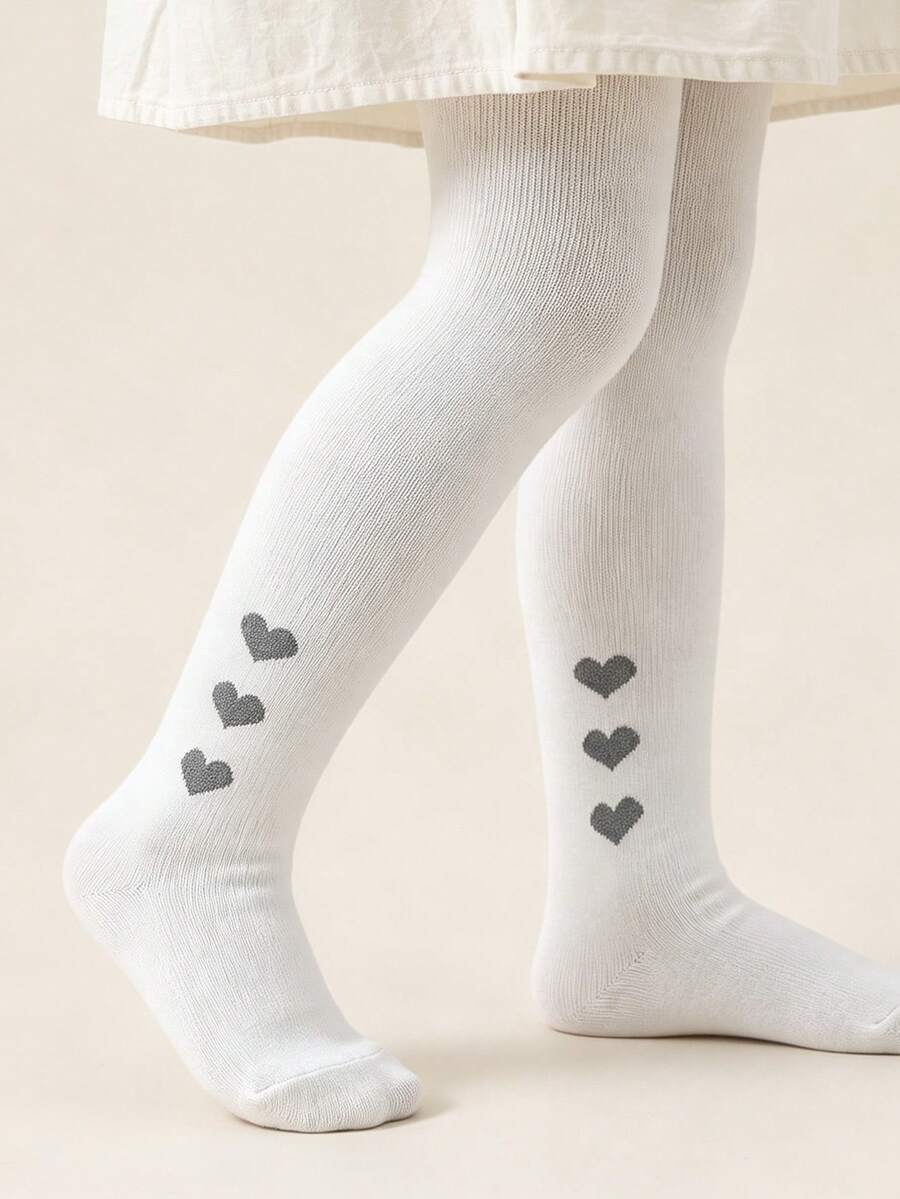 1 Pair Baby Infant Solid Color Heart Pattern Tights, Versatile Minimalist Style All-Match Color Tights For Baby Girls - Multicolor - View 1