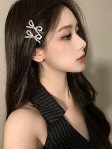 2pcs Women Sweet Sparkling Rhinestone Full Crystal Hair Clips, Side-Clip Fashionable Crocodile Hair Clips, Casual Commute School Gift Party Styling Beach Travel - Multicolor - View 2