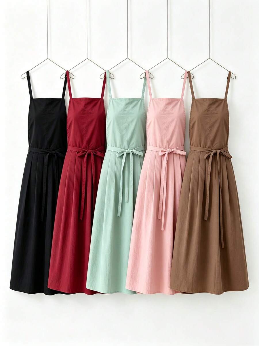 1pc Solid Color Long Apron For Women, With Shoulder Straps And Waist Tie, Hidden Pockets, Suitable For Home Cooking, Chef, Barista, Florist, Painter And More, Durable And Reusable