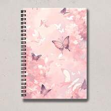 2D Flat Printed Pink Butterfly Theme Spiral Notebook - A5 Size, High-Quality College Ruled Paper, Suitable For School, Office Use, Or As A Gift For Friends, Family, Teachers And Students. Writing Notebook, Campus Notebook, Decorative Journal, Butterfly Design, Durable Cover, Smooth Writing, Spiral Binding, Office Professionals And Student Gift - Lined Book - View 5