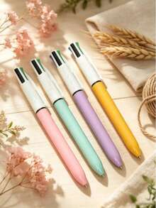 10pcs Multicolor Ballpoint Pens, 4-In-1 Plastic Pens, Suitable For Office And School Supplies, Portable Promotional Pens, Can Be Used For Highlighting And Marking - Ballpoint Pen - View 3