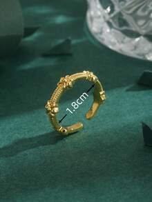 1pc High Quality European Middle Eastern Gold Copper Plated 18K Italian Craftsmanship Luxury Cross Open Ring Women's Gift Daily Wear - Yellow Gold - View 2