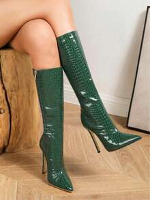 European And American Style Crocodile Pattern Sexy And Comfortable 12cm High Heel Boots Fall Clothes - Green - View 6