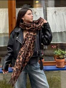 1pc Women Leopard Print Women Scarf, Elegant Versatile Winter Shawl, Suitable For Daily Use - Multicolor - View 2