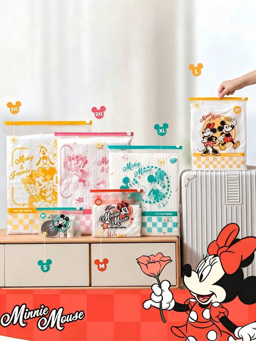 Disney Mickey Cartoon Zipper Sealed Storage Bag, Reusable Self-Sealing Bag, Transparent Slider Organizer Packing Bag, Suitable For Luggage, Business Travel, Travel Bags, Closet Storage, Home & Travel Item Sorting, Daily Multi-Purpose Storage Bag