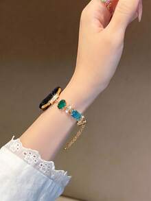 1件 女款寶石水鑽金屬手鍊錶帶 適用於 38/40/41/42/44/45/49mm I Watch Band I Watch Band I Watch Band I Watch Band Ultra/Se/8/7/6/5/4/3/2/1 - 綠寶石 - 查看 4
