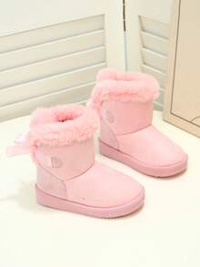 Baby Girls' Thermal Lined Warm Bow Soft Sole Comfortable Ankle Boots, Suitable For Autumn/Winter Snow - Pink - View 3