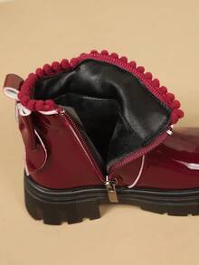 1 Pair Girls' Heart Rhinestone Ankle Boots, Thick Sole Princess Fashion Versatile Outdoor Wear For Autumn/Winter, Big Kids - Hot Pink - View 6